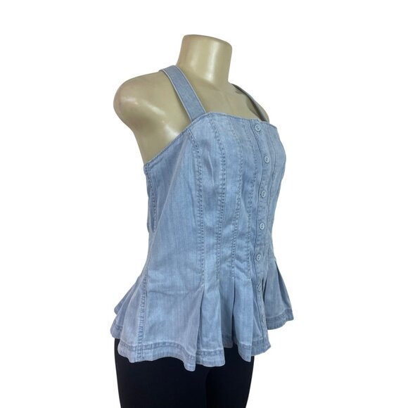 White House Black Market Denim Corset Style Button-Down Peplum Top Sz 14 - New - Picture 3 of 10